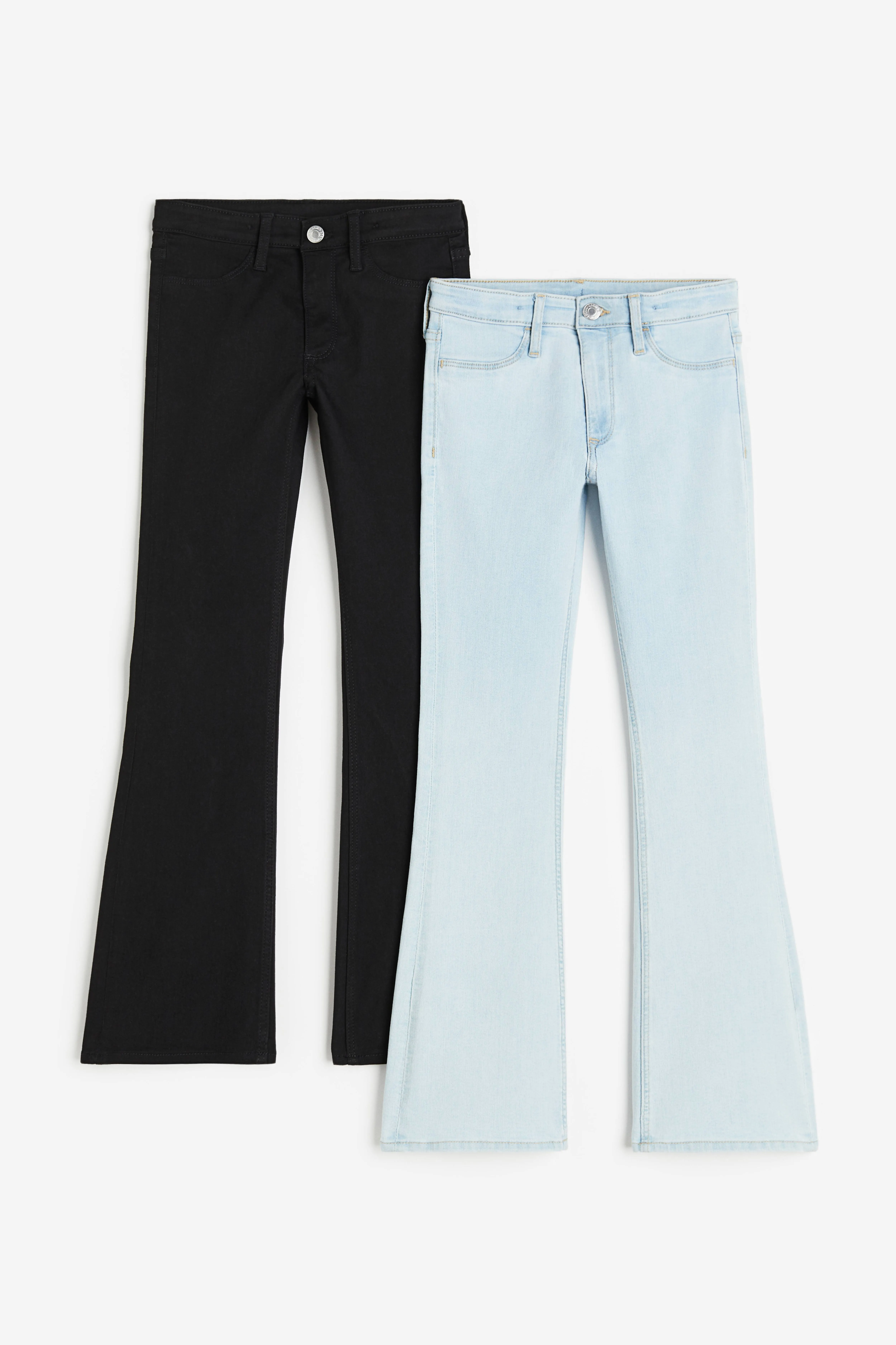 2-pack Flared Leg Low Jeans - Low waist - Long - Light denim blue/Black - Kids | H&M GB