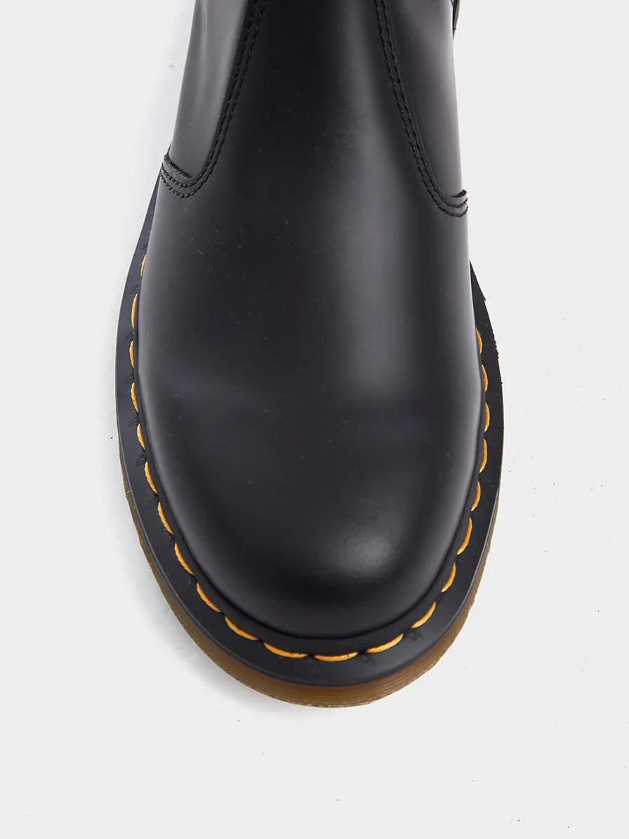 2976 Yellow Stitch Smooth Leather Chelsea Boot, Black