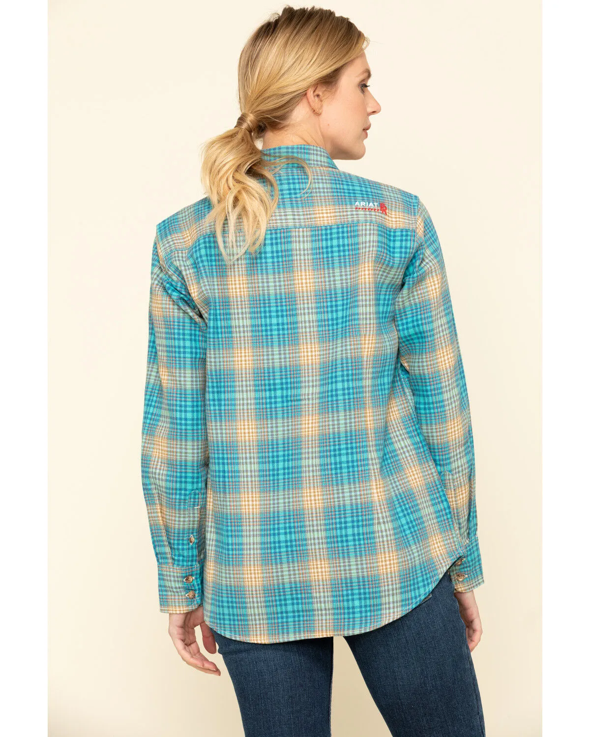 Ariat Women's Boot Barn Exclusive FR Savana Plaid Print Long Sleeve Work Shirt