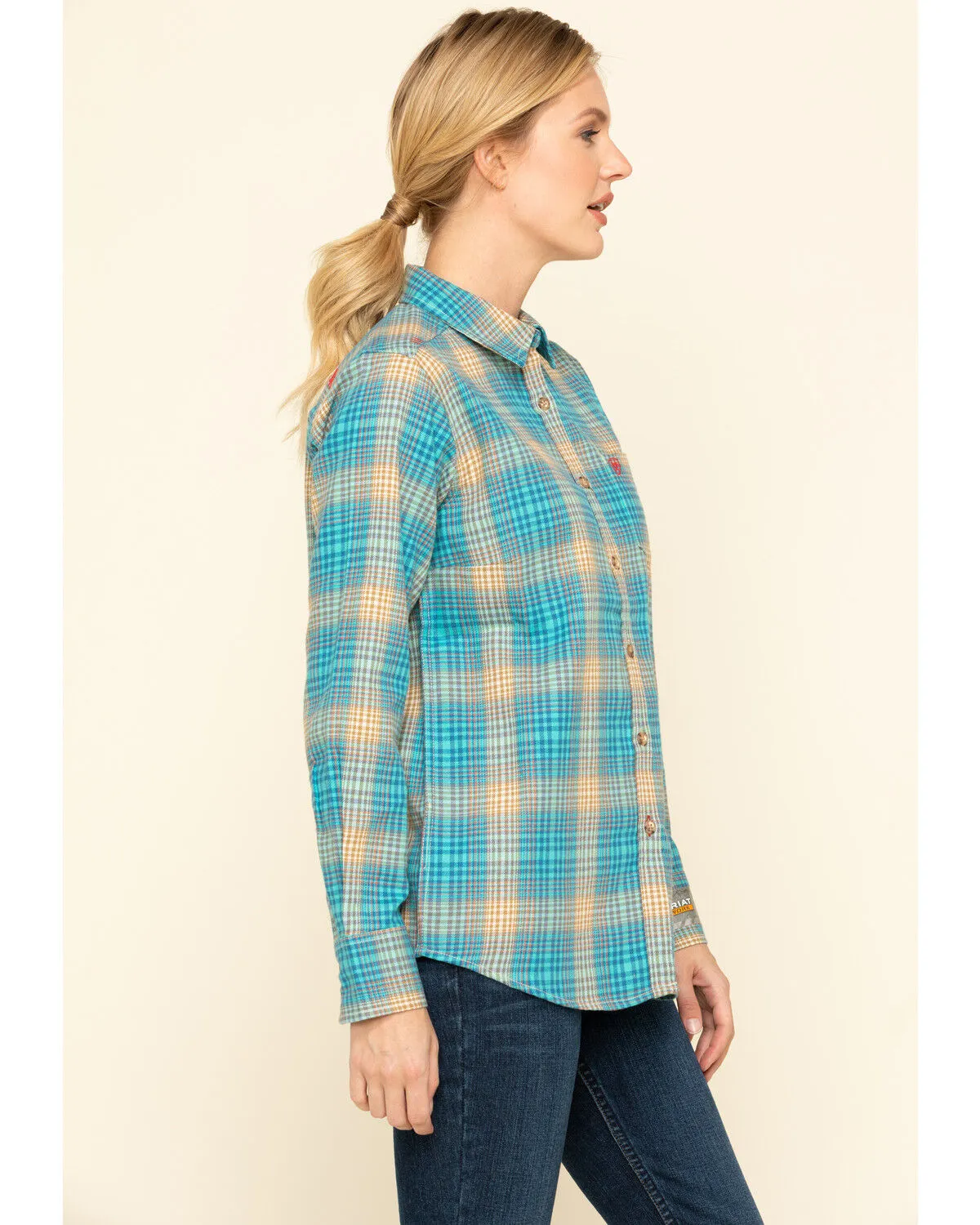 Ariat Women's Boot Barn Exclusive FR Savana Plaid Print Long Sleeve Work Shirt