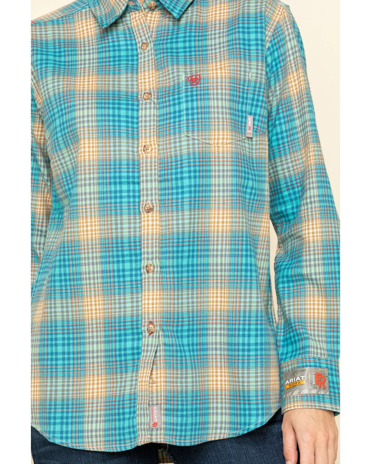 Ariat Women's Boot Barn Exclusive FR Savana Plaid Print Long Sleeve Work Shirt