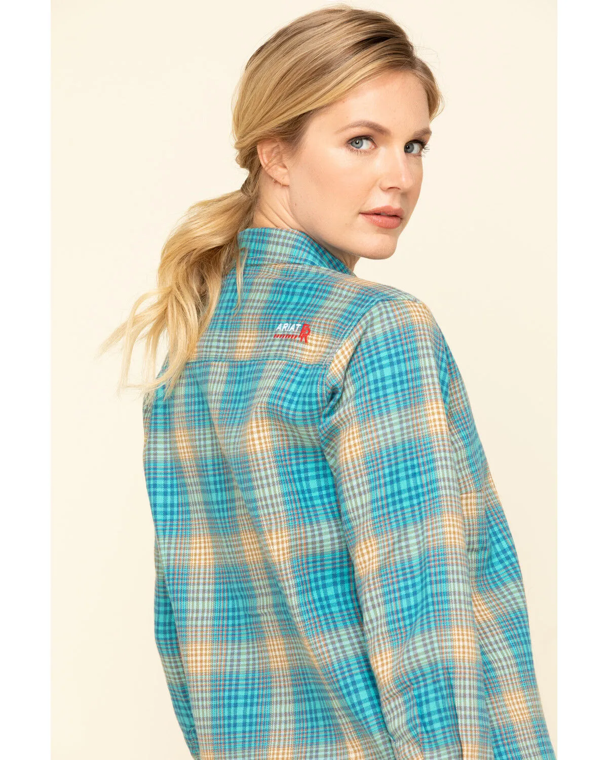 Ariat Women's Boot Barn Exclusive FR Savana Plaid Print Long Sleeve Work Shirt