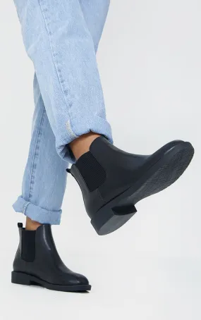 Black Faux Leather Basic Chelsea Ankle Boot