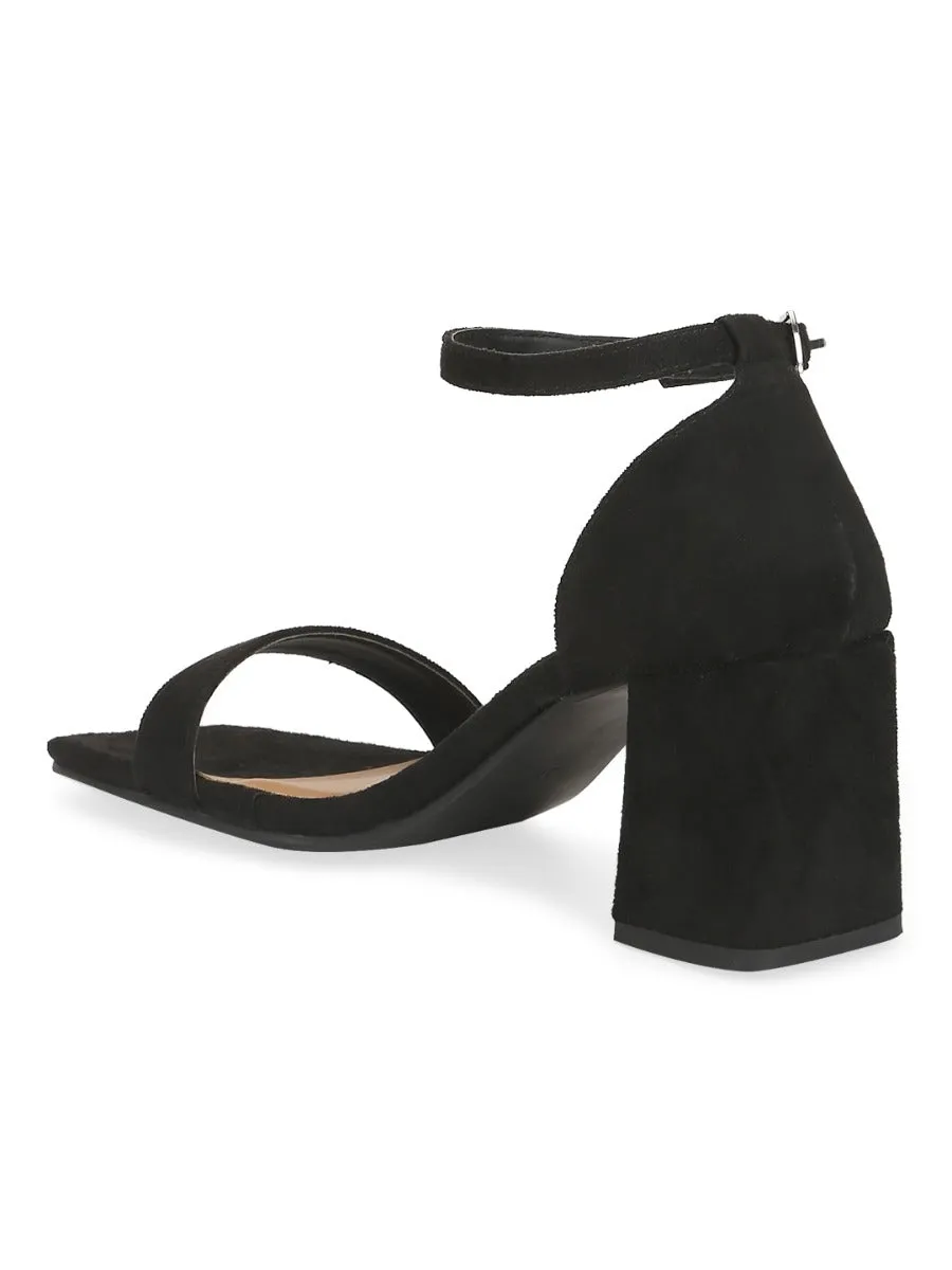 Black Suede Block Heel Sandals