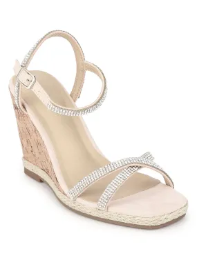 Blush Micro Diamante Wedge Heel Sandals