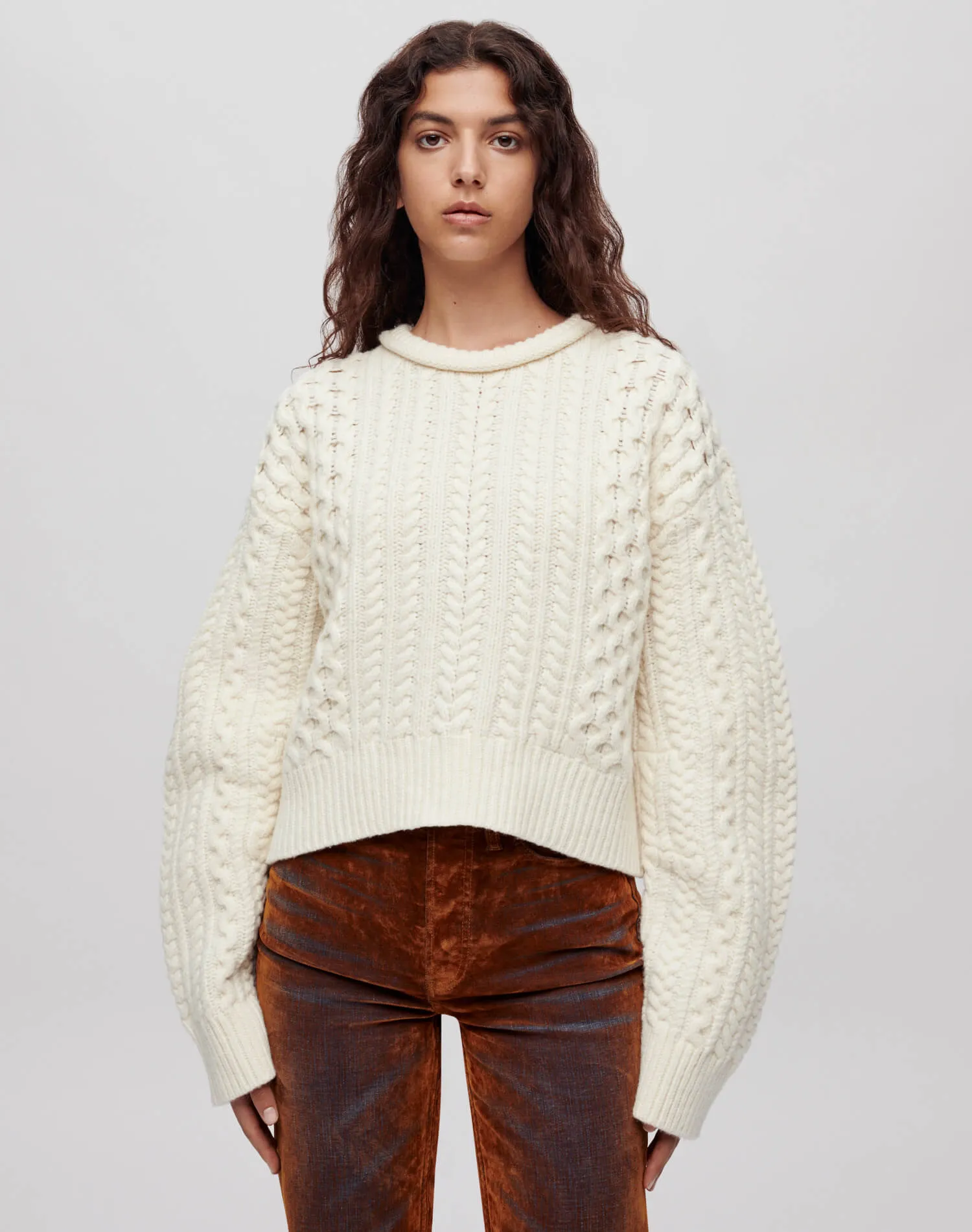 Crewneck Cable Knit Pullover - Ivory