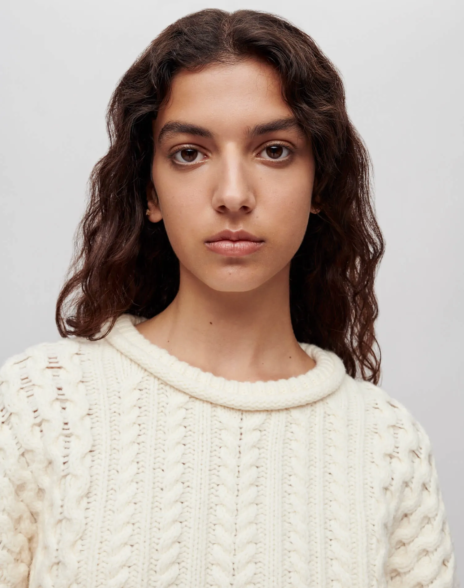 Crewneck Cable Knit Pullover - Ivory