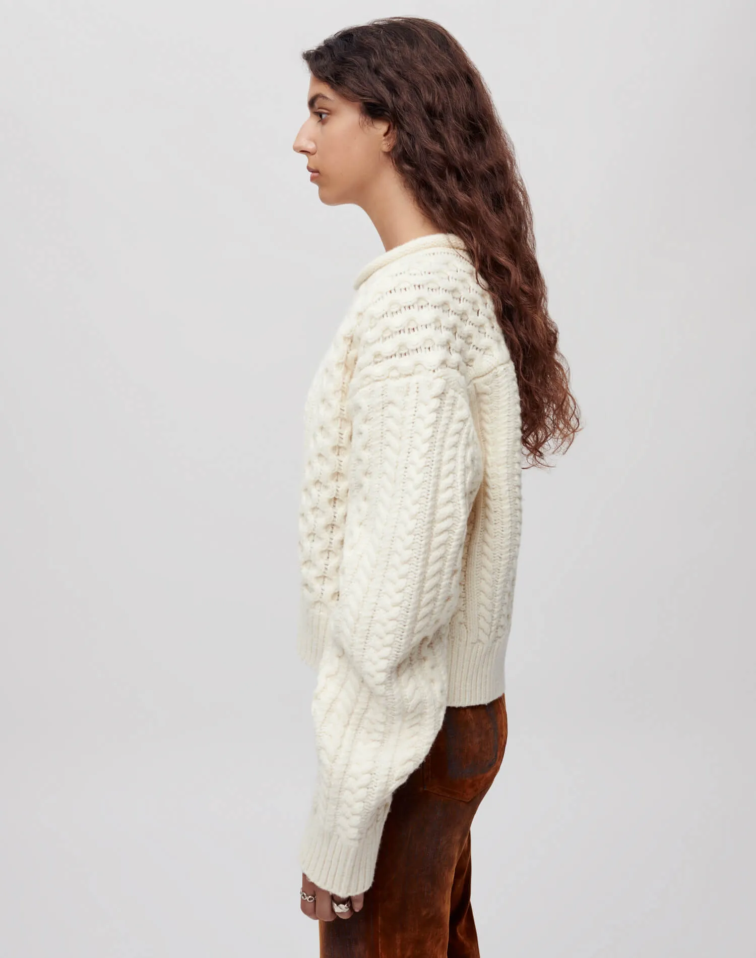 Crewneck Cable Knit Pullover - Ivory