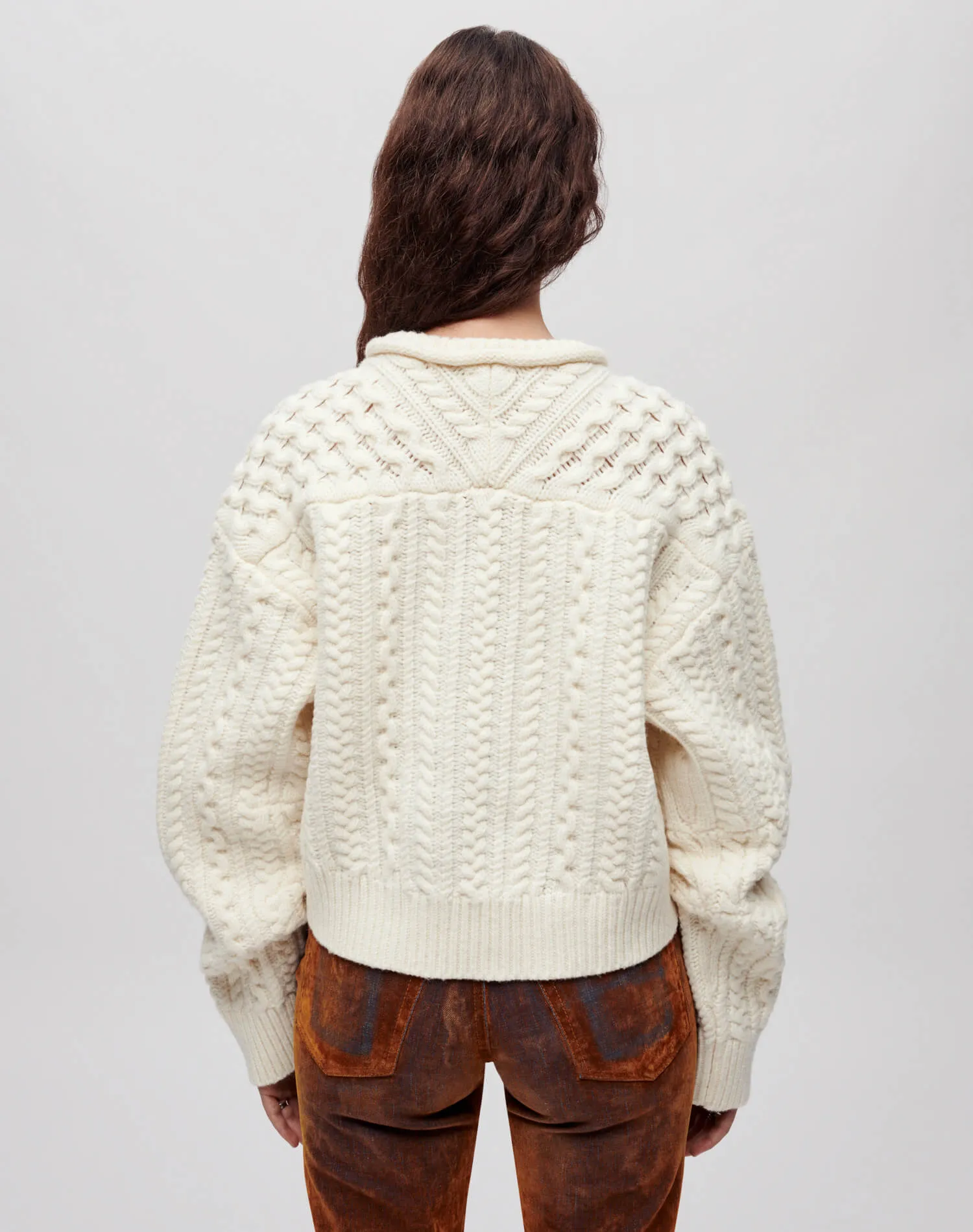 Crewneck Cable Knit Pullover - Ivory