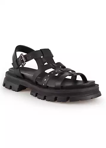 Freemans Black Leather Chunky Studded Sandals | Kaleidoscope