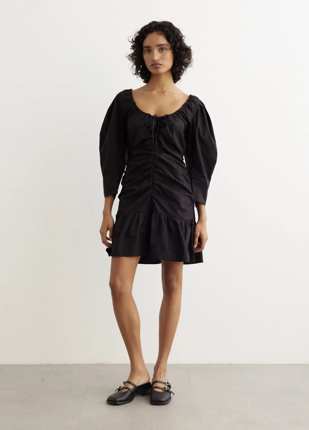 Ganni -  Gathered U-Neck Mini Dress - Dress