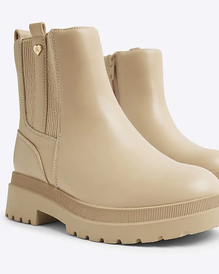 Girls Beige faux leather Stud Chelsea Boot