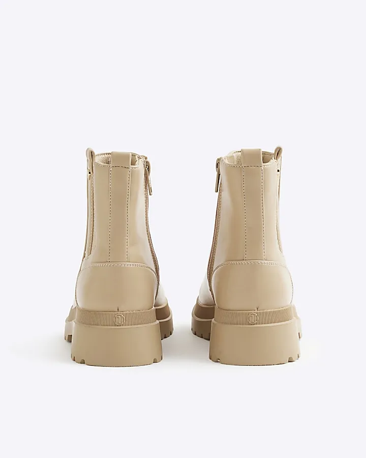 Girls Beige faux leather Stud Chelsea Boot