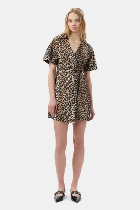 Leopard Printed Cotton Wrap Mini Dress