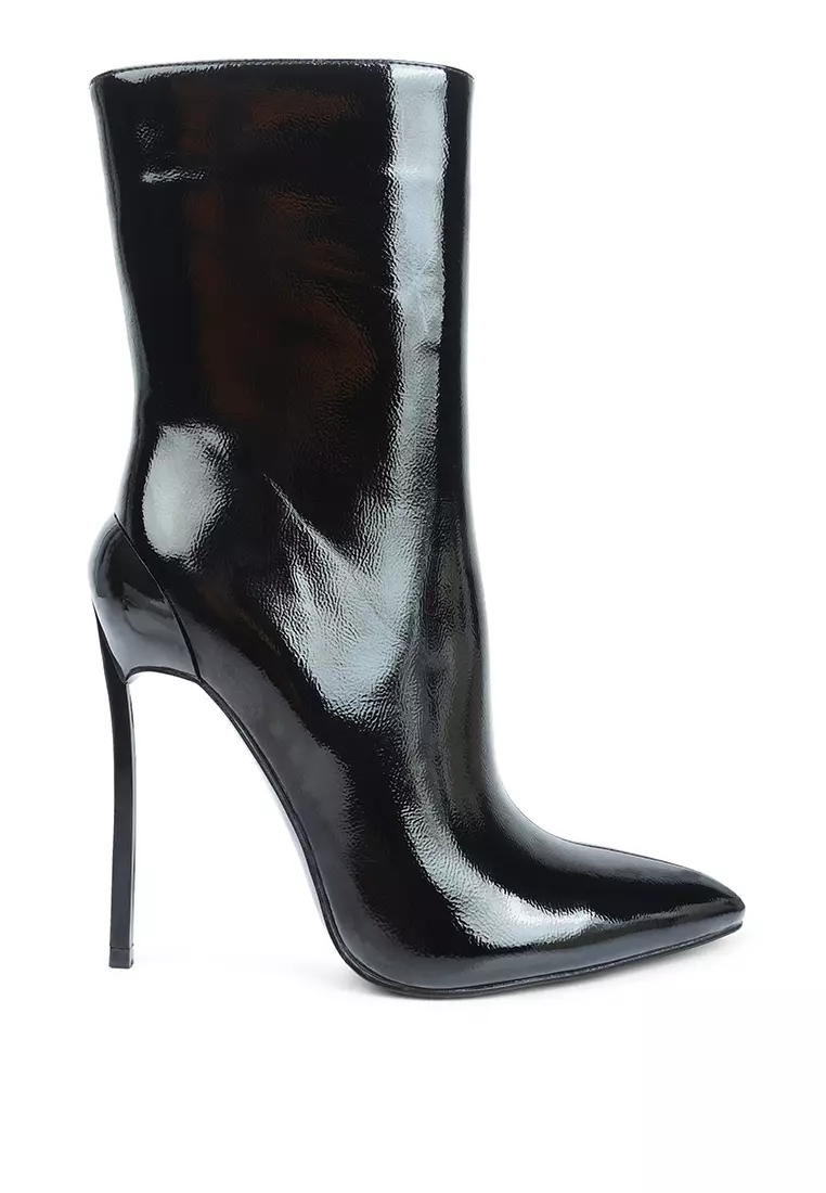 London Rag Black Patent High Heeled Ankle Boot