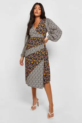 Maternity Mix Print Wrap Midi Dress