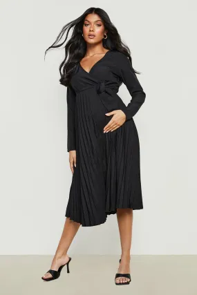 Maternity Occasion Pleated Wrap Midi Dress