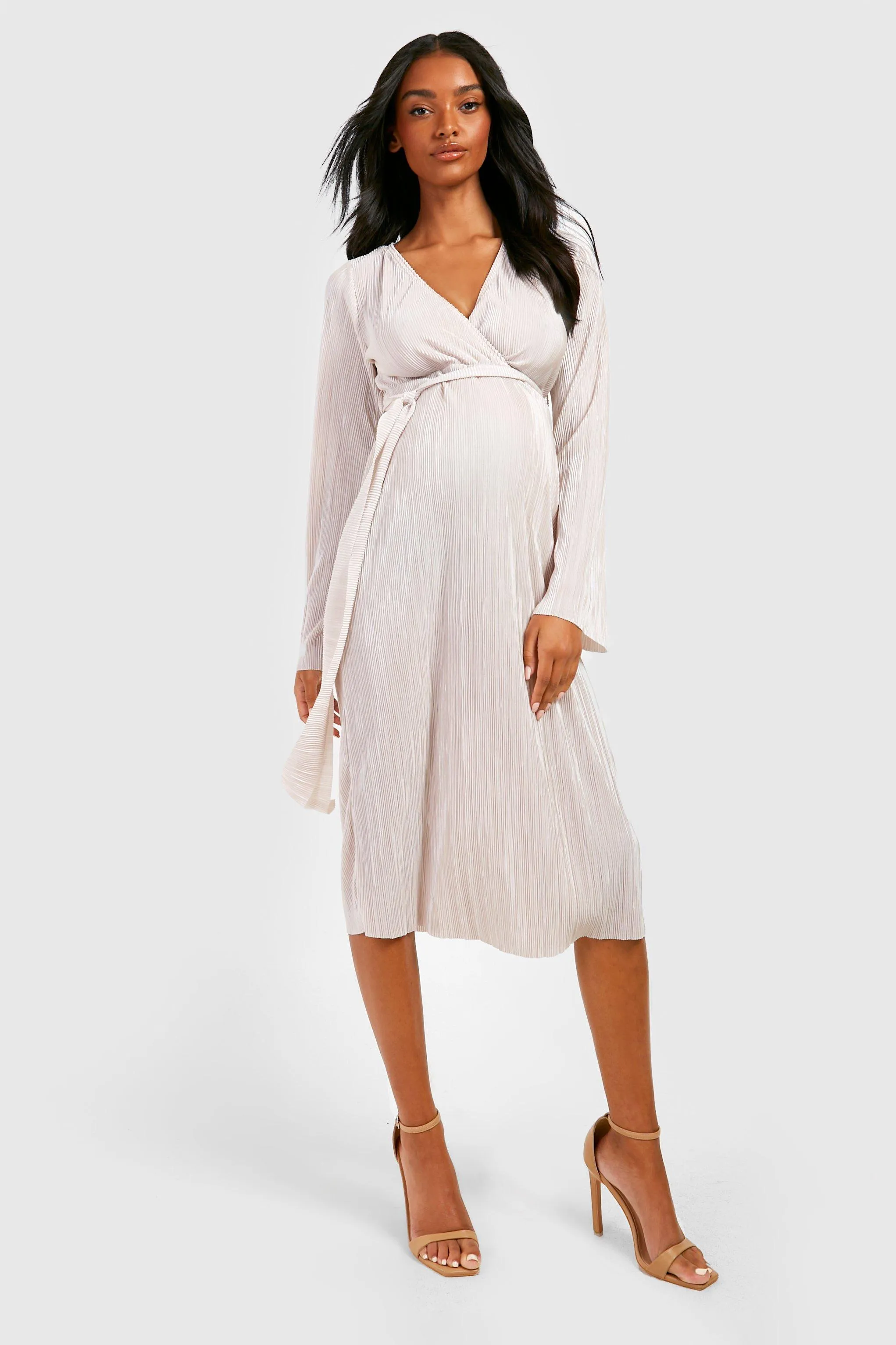 Maternity Plisse Wrap Midi Dress