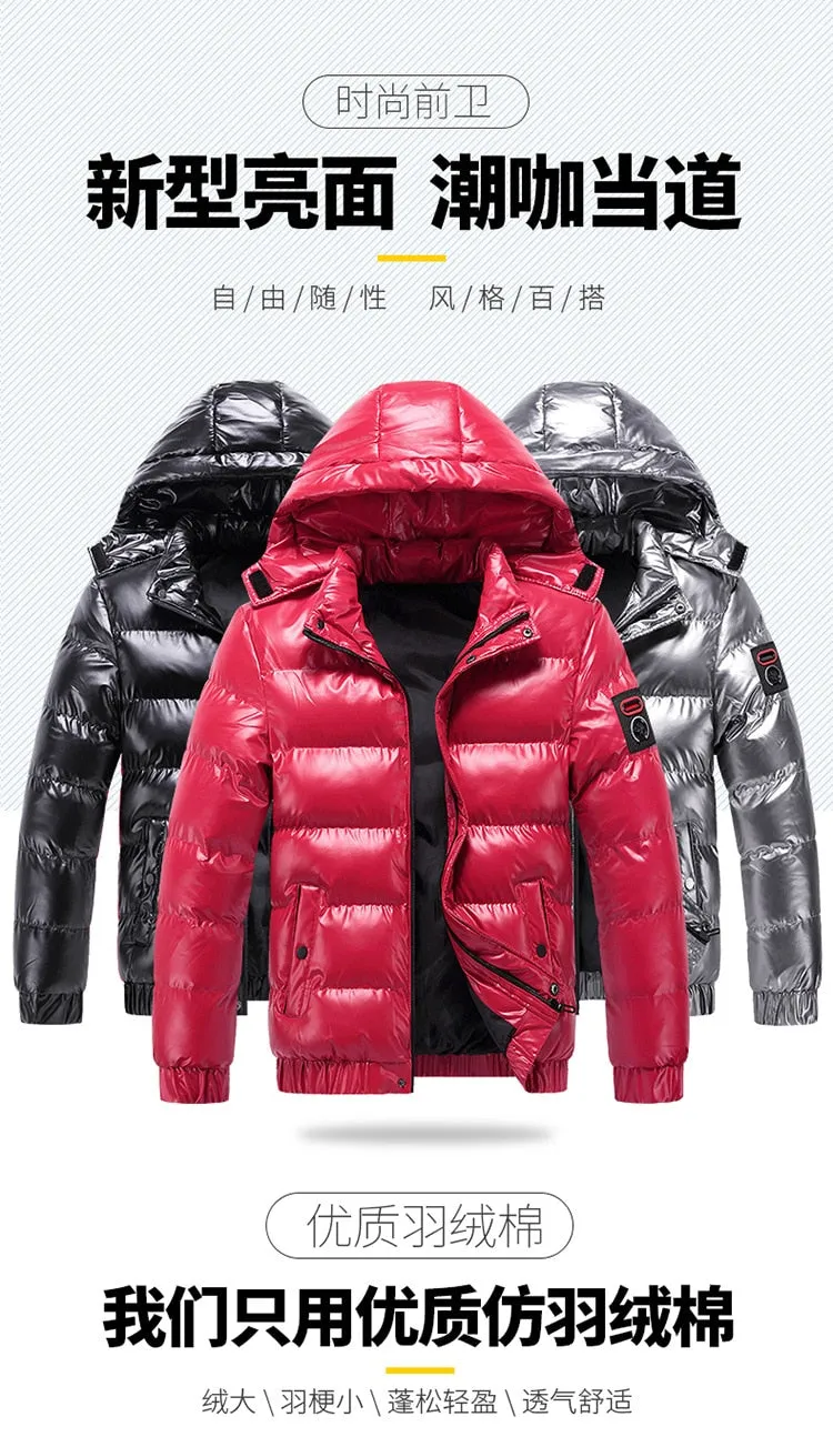 Men's Winter Solid Pattern Streetwear Hooded Waterproof Casual Jacket