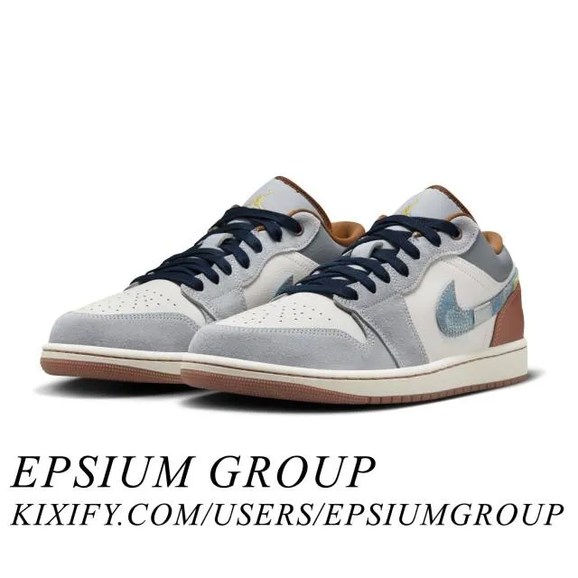 Nike air jordan 1 low se (repaired denim swoosh/ cream/ phantom/ coconut milk/ amber brown/ star blue) men us 8-13 fz5042-041