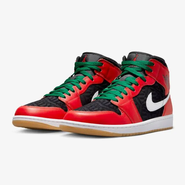 Nike air jordan 1 mid (christmas/ black/ fire red/ white/ malachite) men us 8-13 dq8417-006