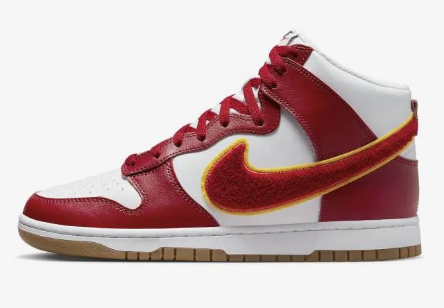 Nike dunk high chenille swoosh white gym red