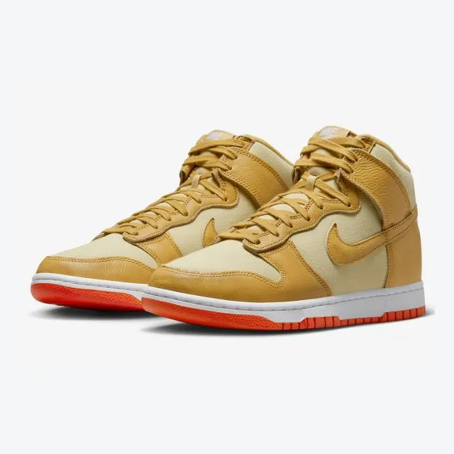 Nike dunk high (wheat gold/ tan/ team gold/ wheat gold/ team gold/ safety orange/ white) men us 8-13