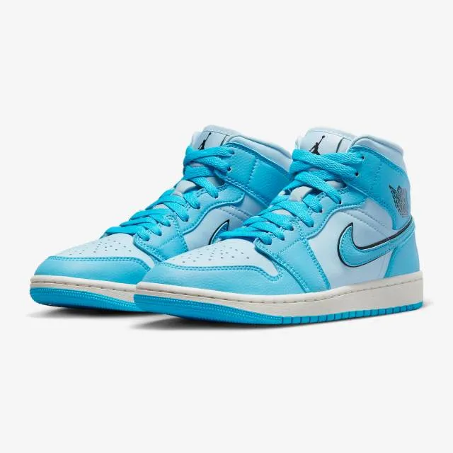 Nike women's air jordan 1 mid (ice blue/ dark powder blue/ black/ sail) sizes 6-10 dv1302-400