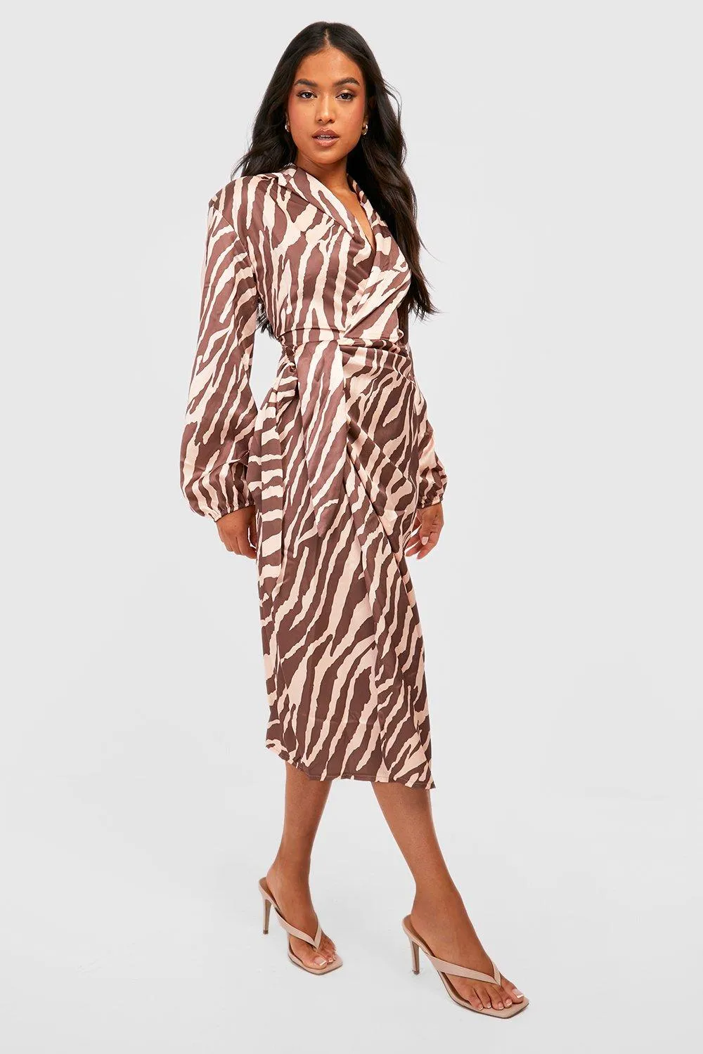 Petite Zebra Print Wrap Midi Dress