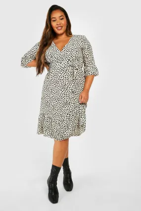 Plus Ruffle Hem Spotty Wrap Dress