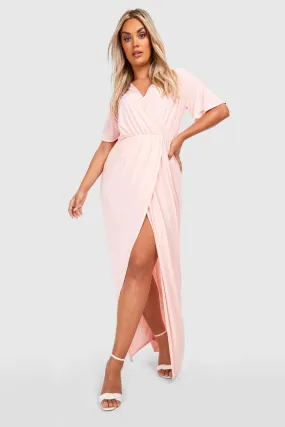 Plus Slinky Angel Sleeve Wrap Maxi Dress