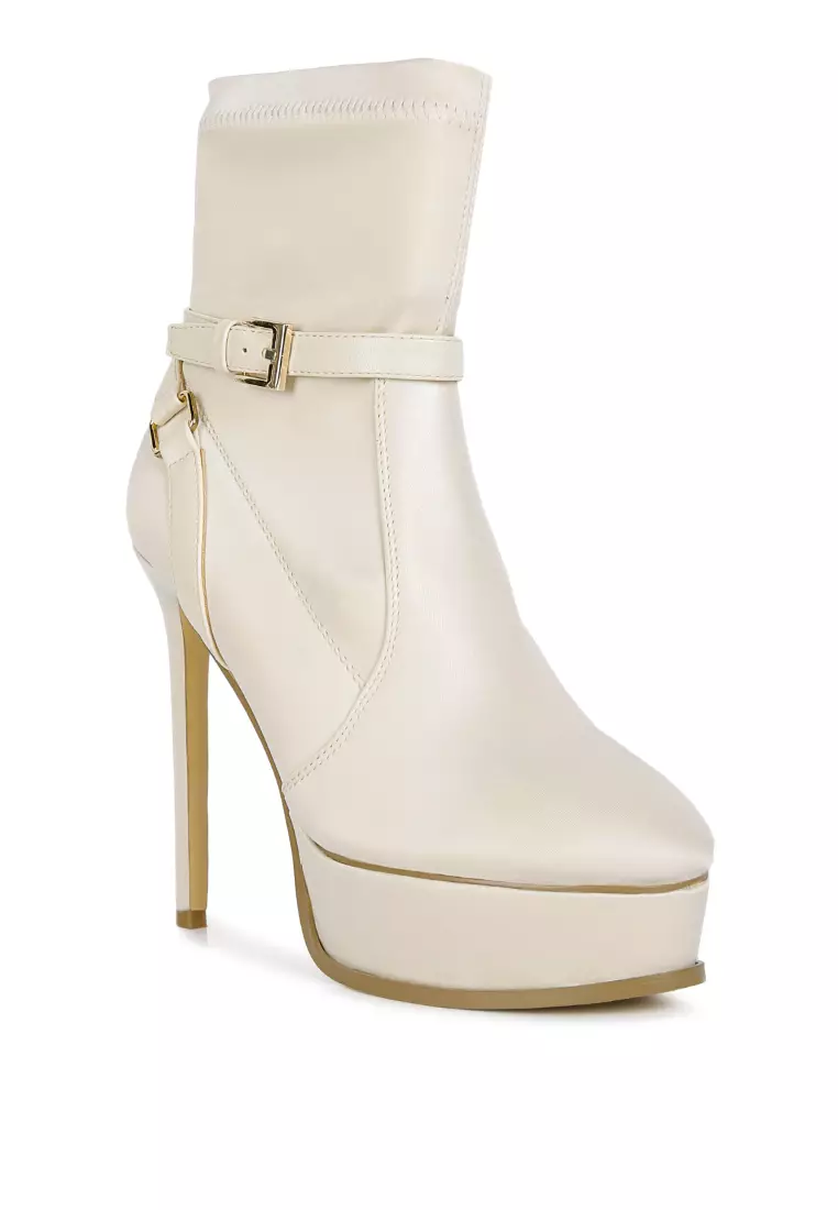 Rag & CO. Beige Satin Stiletto Ankle Boot