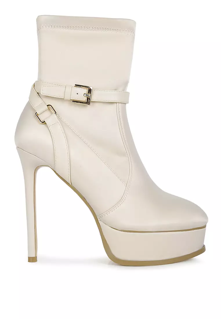 Rag & CO. Beige Satin Stiletto Ankle Boot