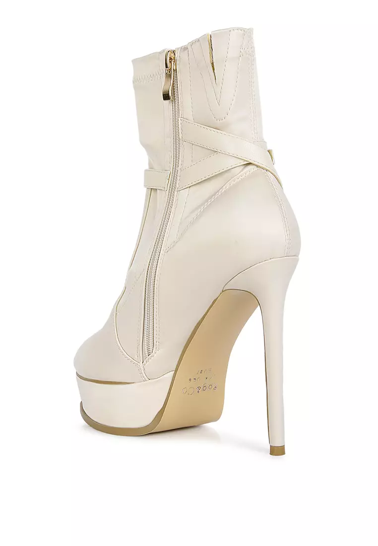 Rag & CO. Beige Satin Stiletto Ankle Boot