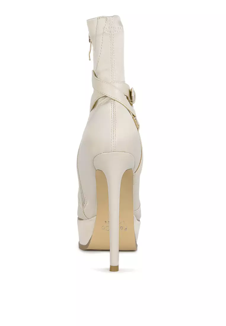 Rag & CO. Beige Satin Stiletto Ankle Boot