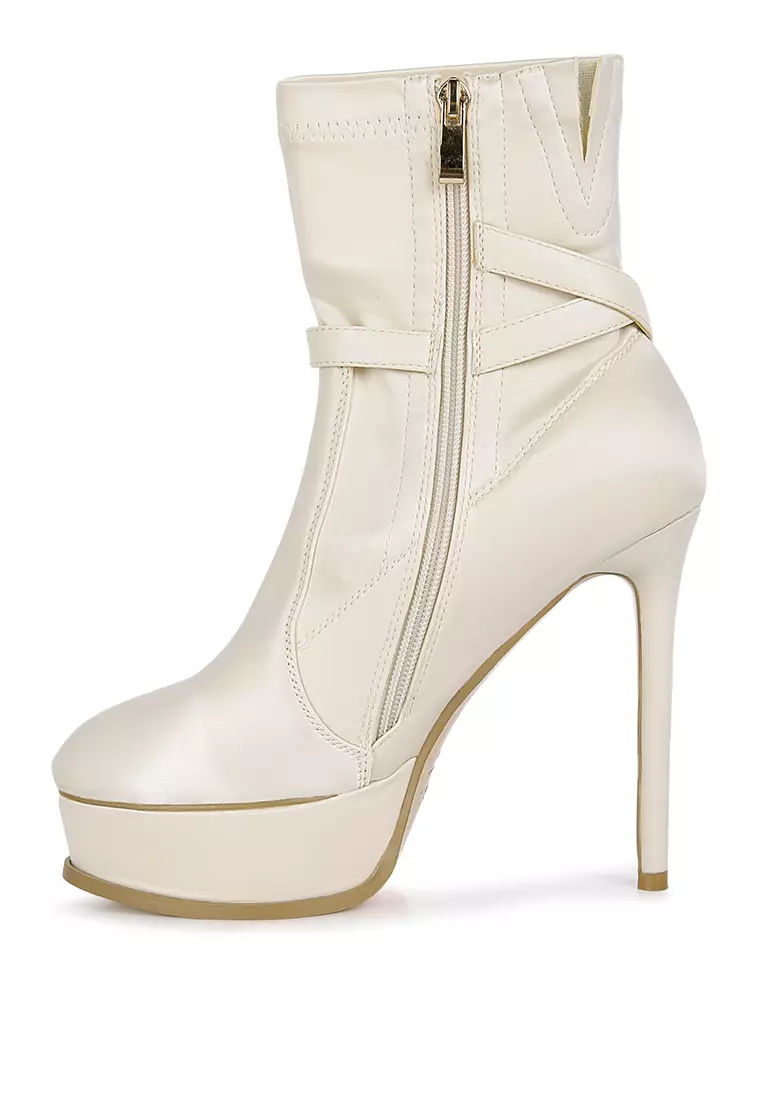 Rag & CO. Beige Satin Stiletto Ankle Boot