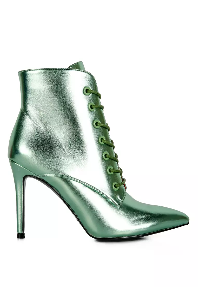 Rag & CO. Green Metallic High Heeled Ankle Boot