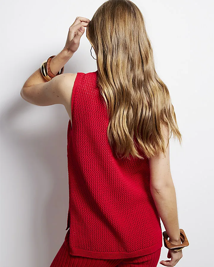 Red crochet tank top