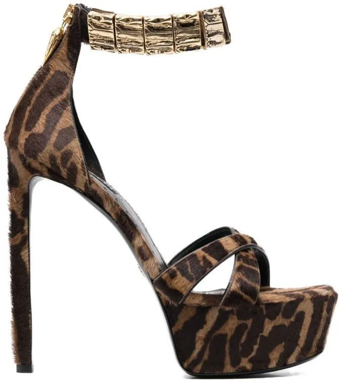 Roberto Cavalli tiger-print platform sandals Brown