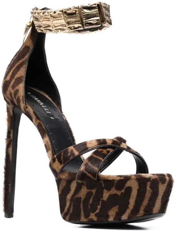 Roberto Cavalli tiger-print platform sandals Brown