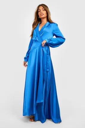 Satin Wrap Belted Maxi Dress