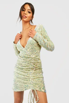 Sequin Ruched Wrap Party Dress