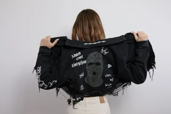 Ski Mask Rhinestones Cropped Women Jacket