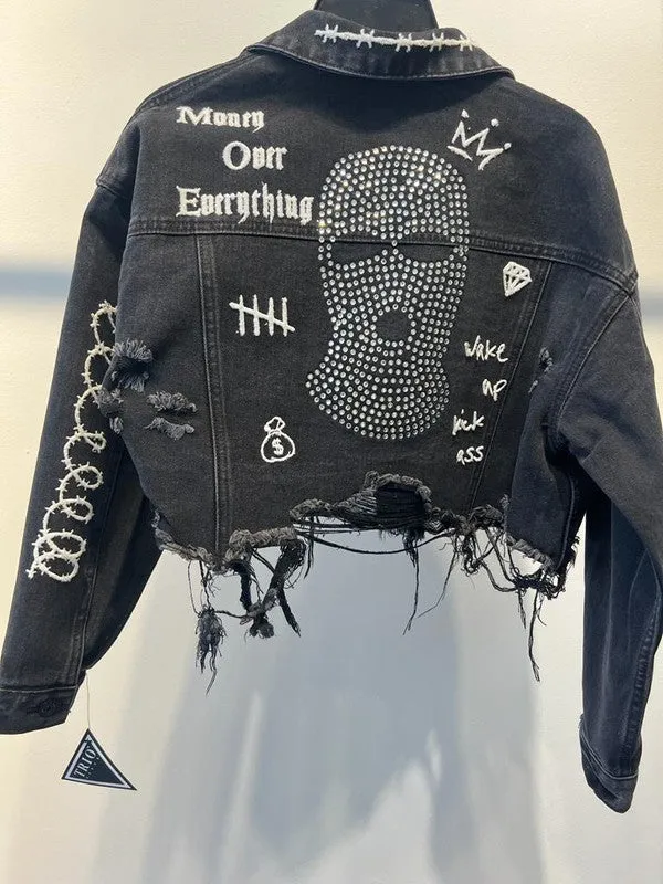 Ski Mask Rhinestones Cropped Women Jacket