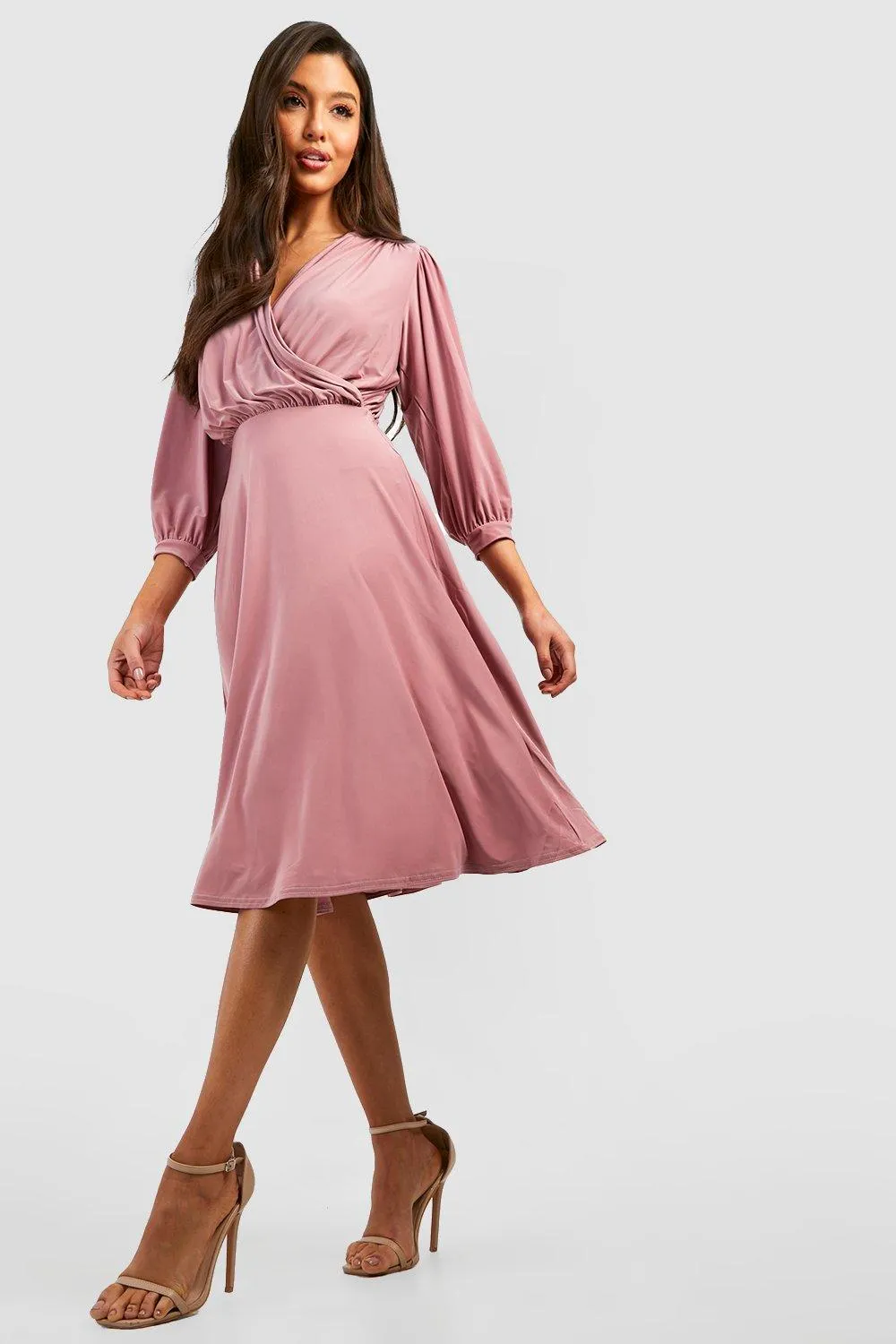 Slinky Ruched Wrap Midi Dress