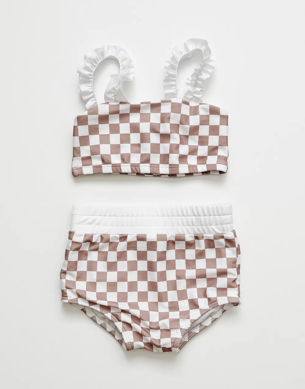 Strap Bandeau Checkered Bikini Set