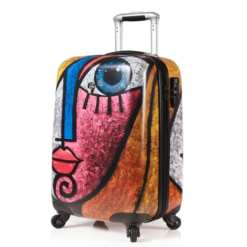 Unisex 20 Inch Fashion Abstract Art Rolling Luggage Suitcase Trolley Bag