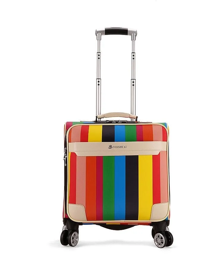 Unisex Synthetic Leather Password Rolling Luggage Trolley Suitcase