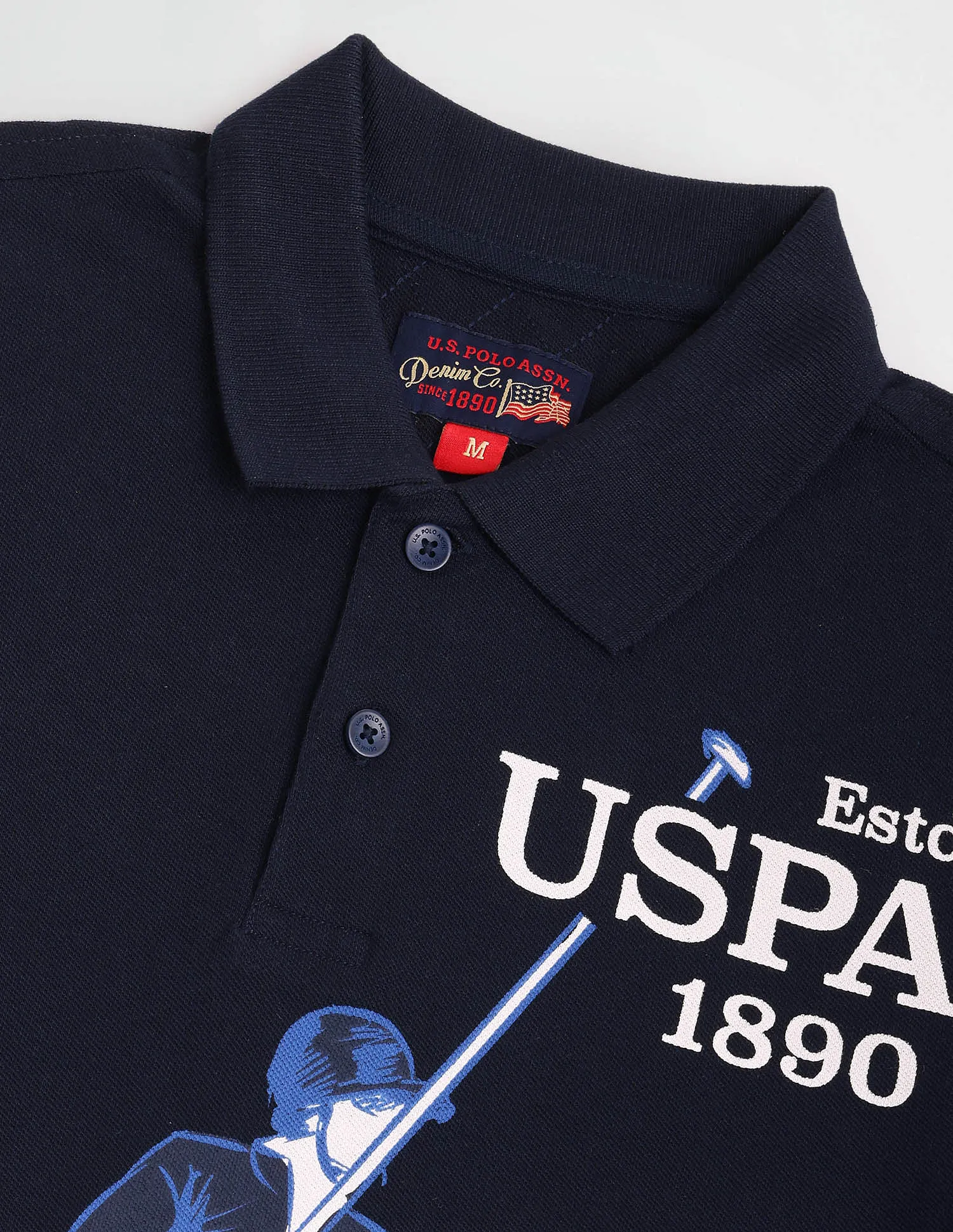 U.S. Polo Assn. Denim Co. Ribbed Collar Brand Print Polo Shirt