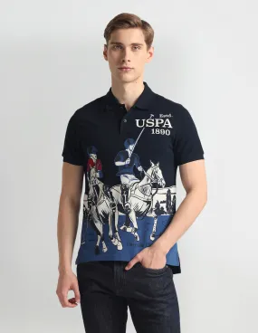 U.S. Polo Assn. Denim Co. Ribbed Collar Brand Print Polo Shirt